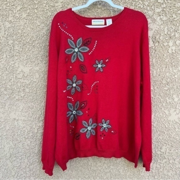 Alfred Dunner Red Floral Long Sleeve Pullover Sweater Women's Size‎ 2X - Picture 1 of 10